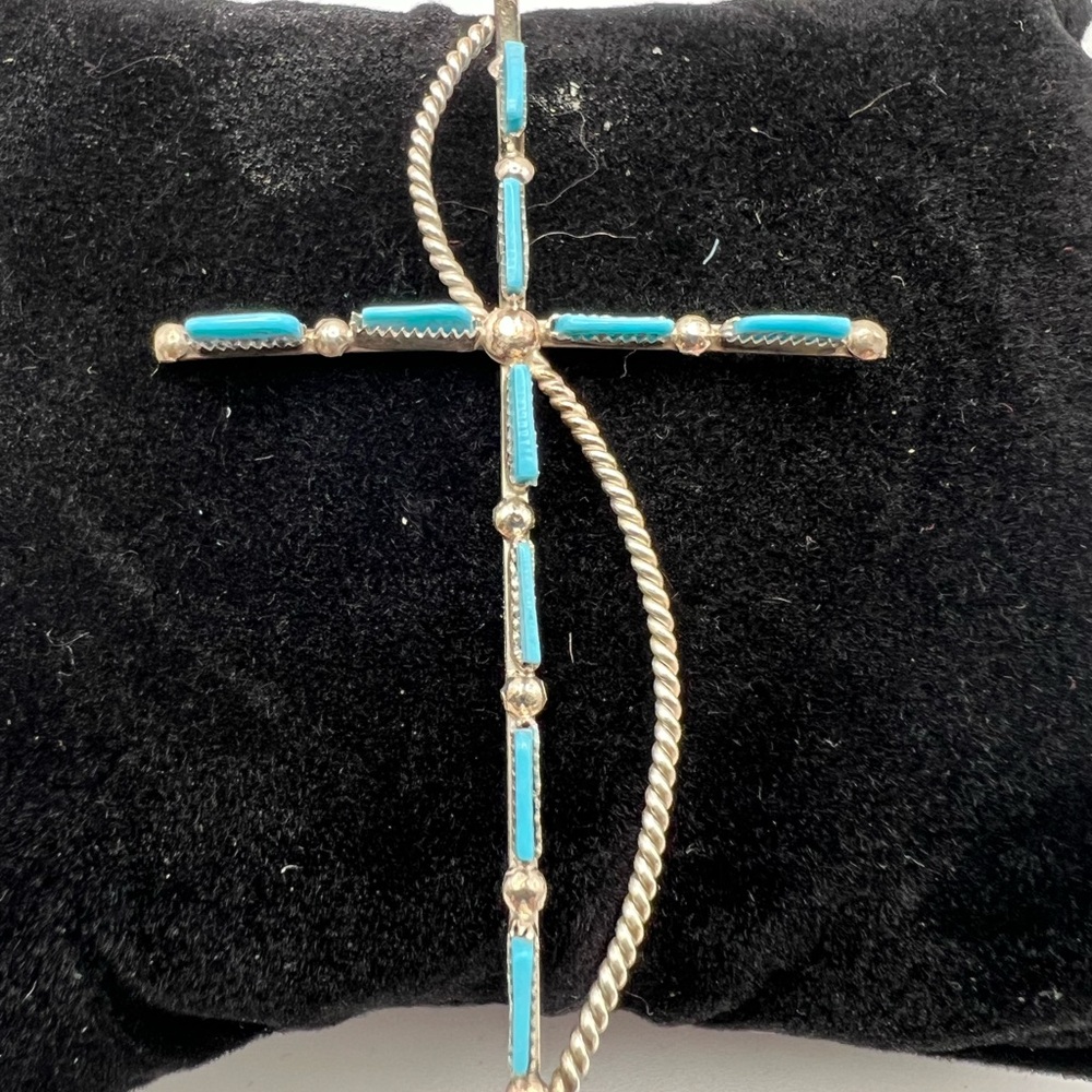 Turquoise and sterling Cross Pendant Necklace